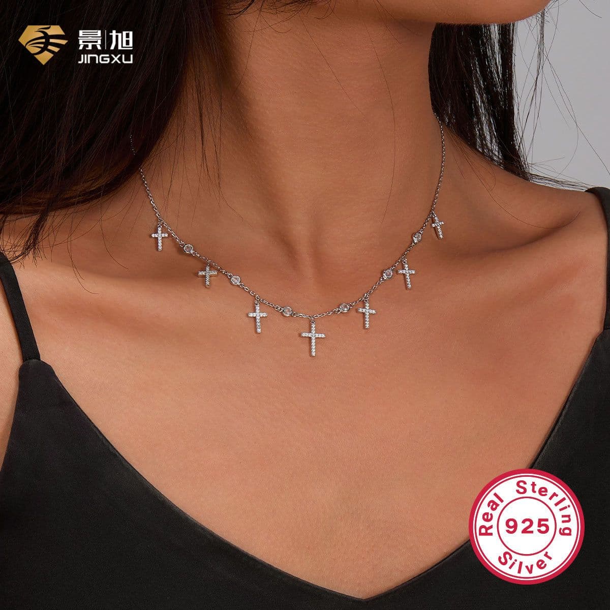 image-925 Silver Cross Necklace for Women, 41-50cm