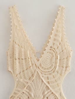 image-Summer V-Neck Crochet Hollow Polyester Dress