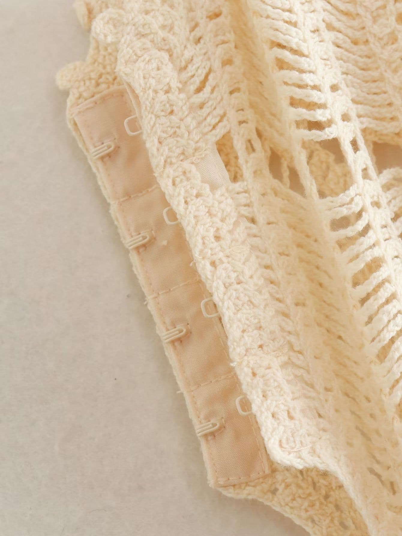 image-Summer V-Neck Crochet Hollow Polyester Dress