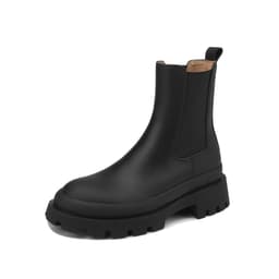 image-Bu Sheng Hua Women's Round Toe Cowhide Chimney Boots