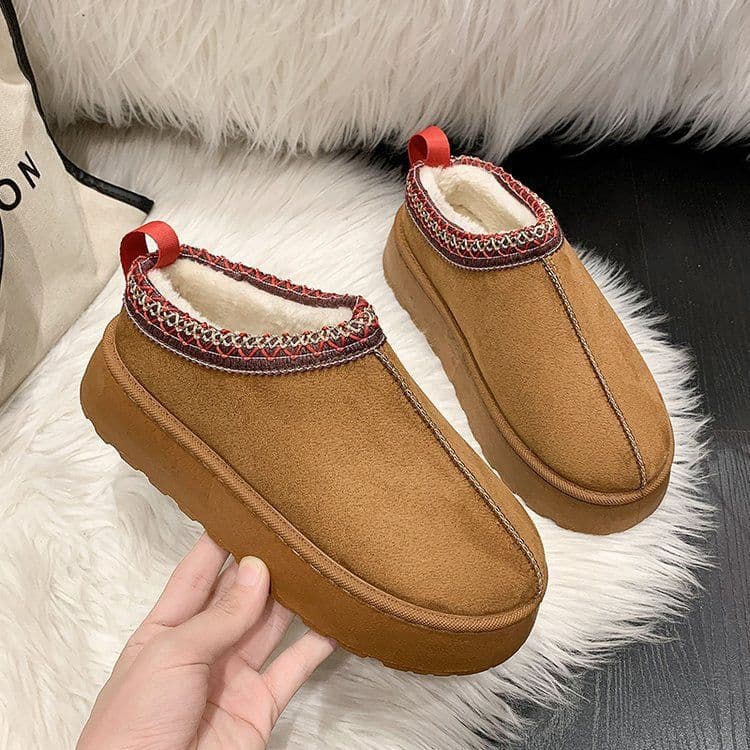 image-Women's Snow Boots Camel Sponge Cake Heel Short Barrel