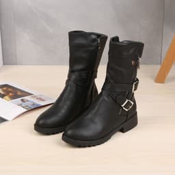 image-Women's Red Suede Martin Boots Side Zip Low Heel Round Toe