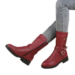 image-Women's Red Suede Martin Boots Side Zip Low Heel Round Toe