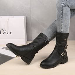 image-Women's Red Suede Martin Boots Side Zip Low Heel Round Toe