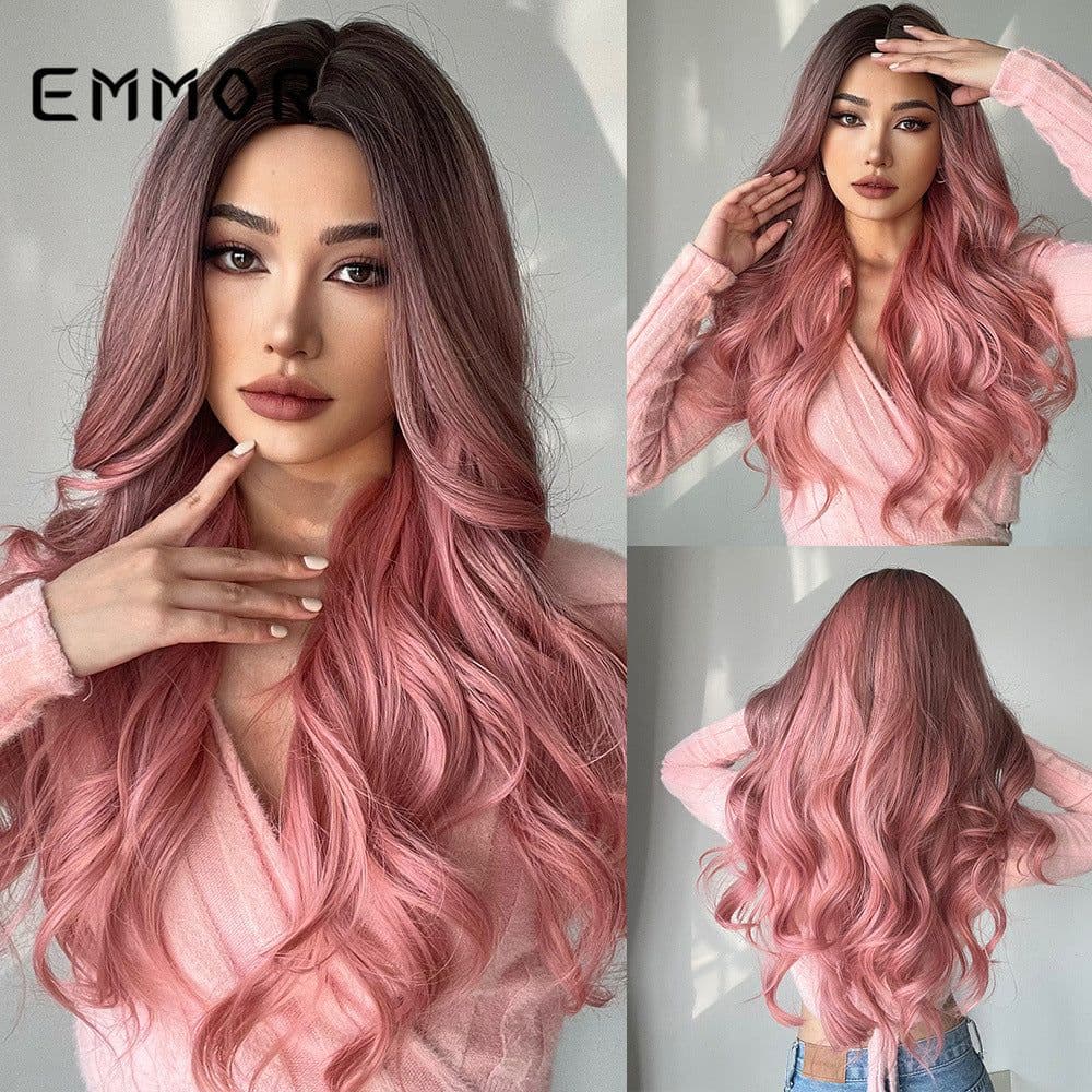 image-EMMOR Gradient Pink Long Curly Wig LC313 26in