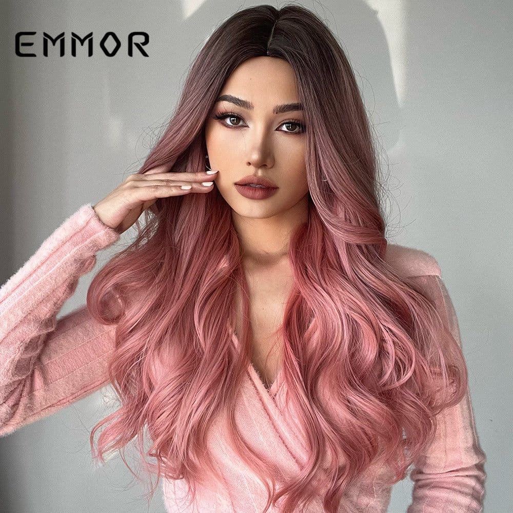 image-EMMOR Gradient Pink Long Curly Wig LC313 26in