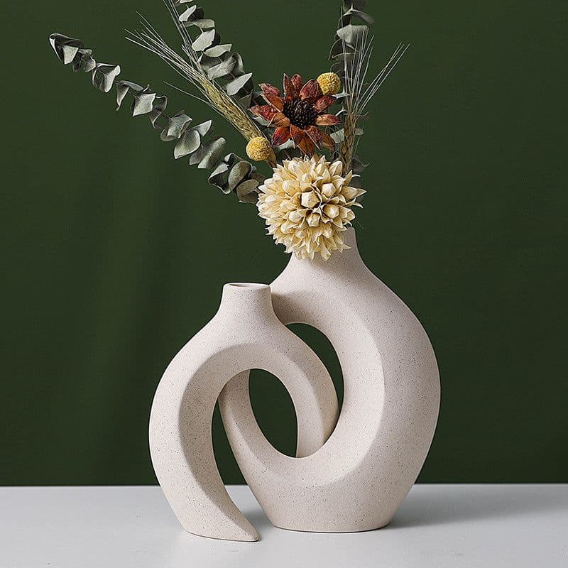 image-European Ceramic Vase, Hand-Painted, Black
