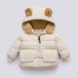 image-Children's Down Cotton Coat with Hood - Unisex