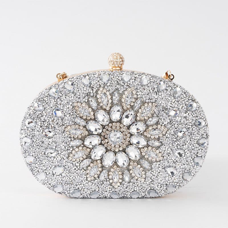 image-Xi En Sunflower Diamond Evening Bag, Oval Silver