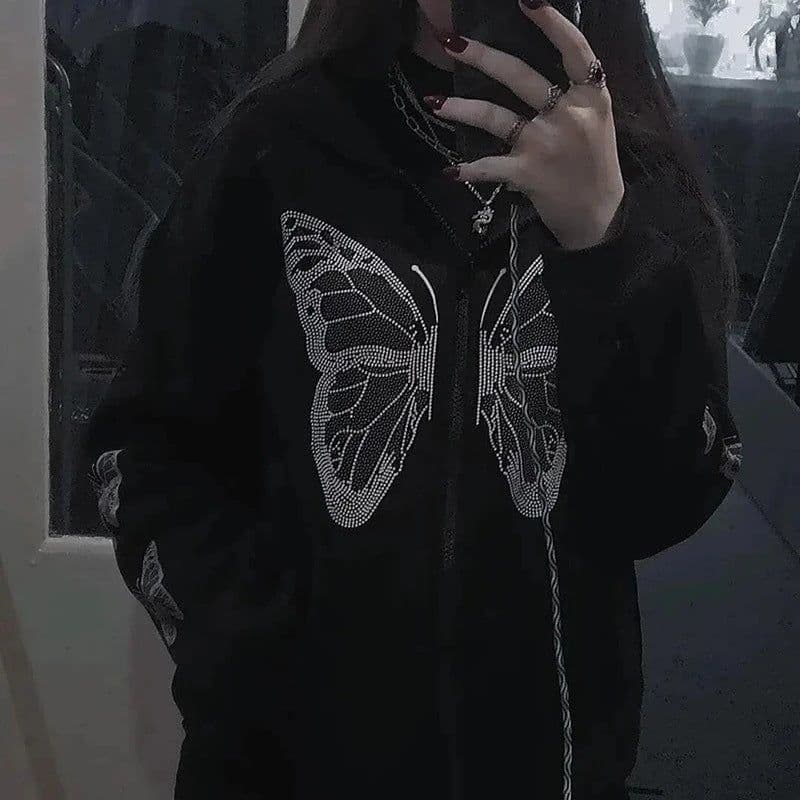 image-Women's Y2K Butterfly Print Hoodie Sweatshirt