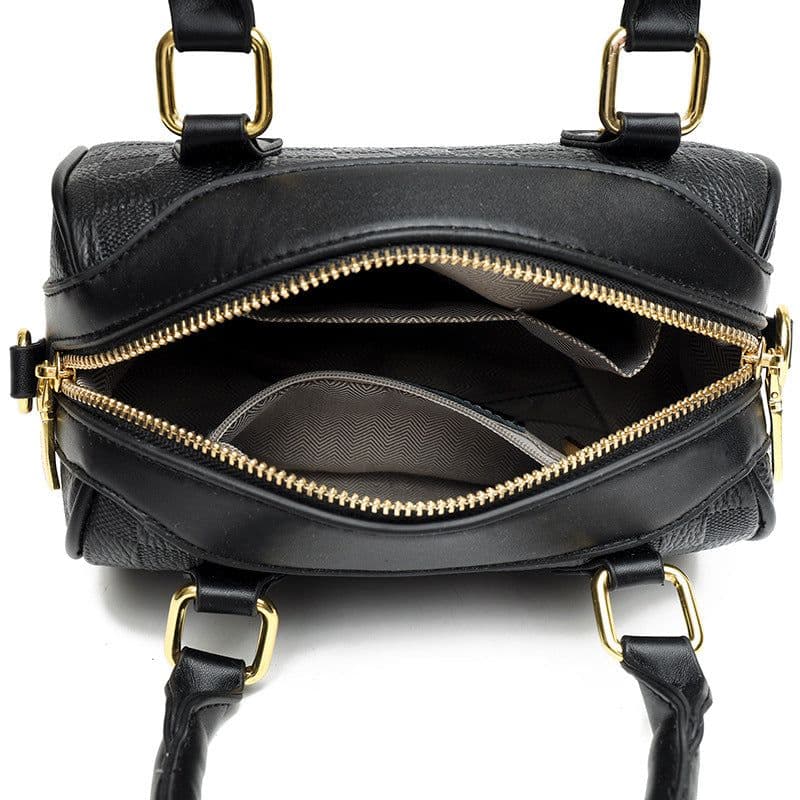 image-Genuine Leather Crossbody Tote Bag with Zipper