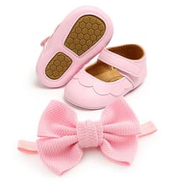 image-Baby Princess Shoes with Headband, Size 13cm, Pink