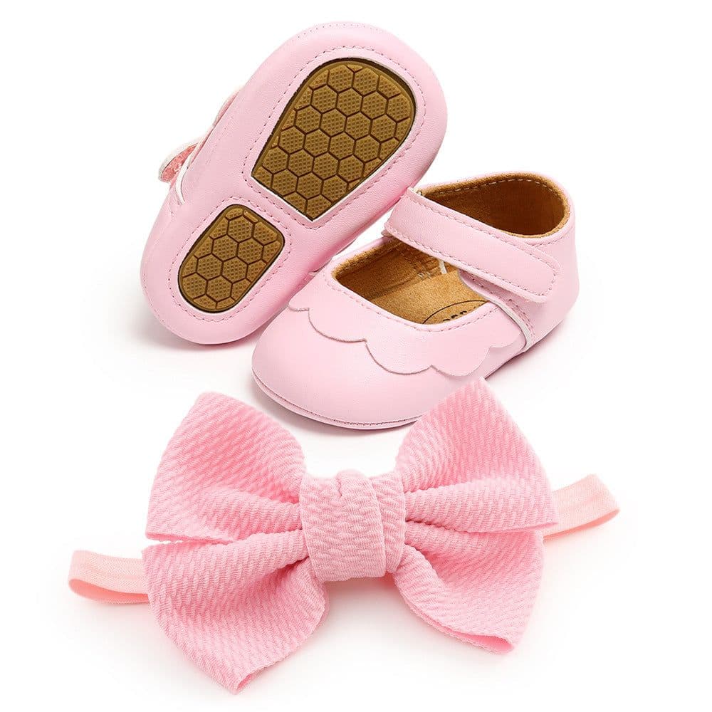 image-Baby Princess Shoes with Headband, Size 13cm, Pink