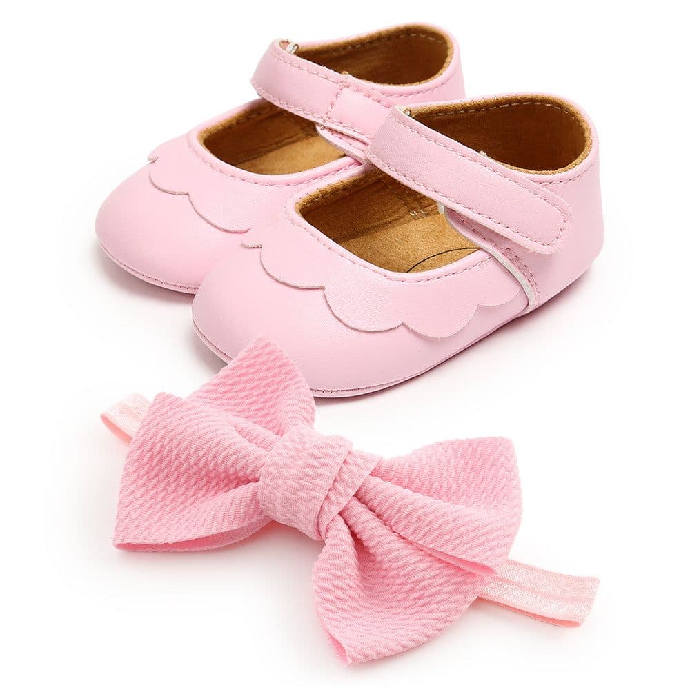 image-Baby Princess Shoes with Headband, Size 13cm, Pink