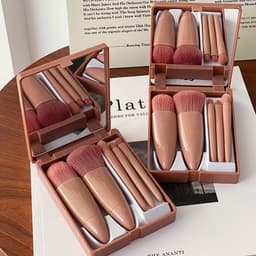 image-5-Piece Makeup Brush Set with Mirror, Portable