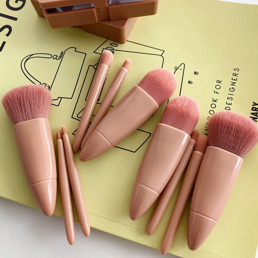 image-5-Piece Makeup Brush Set with Mirror, Portable