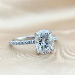 image-Sterling Silver Moissanite Oval Ring 3 Carat