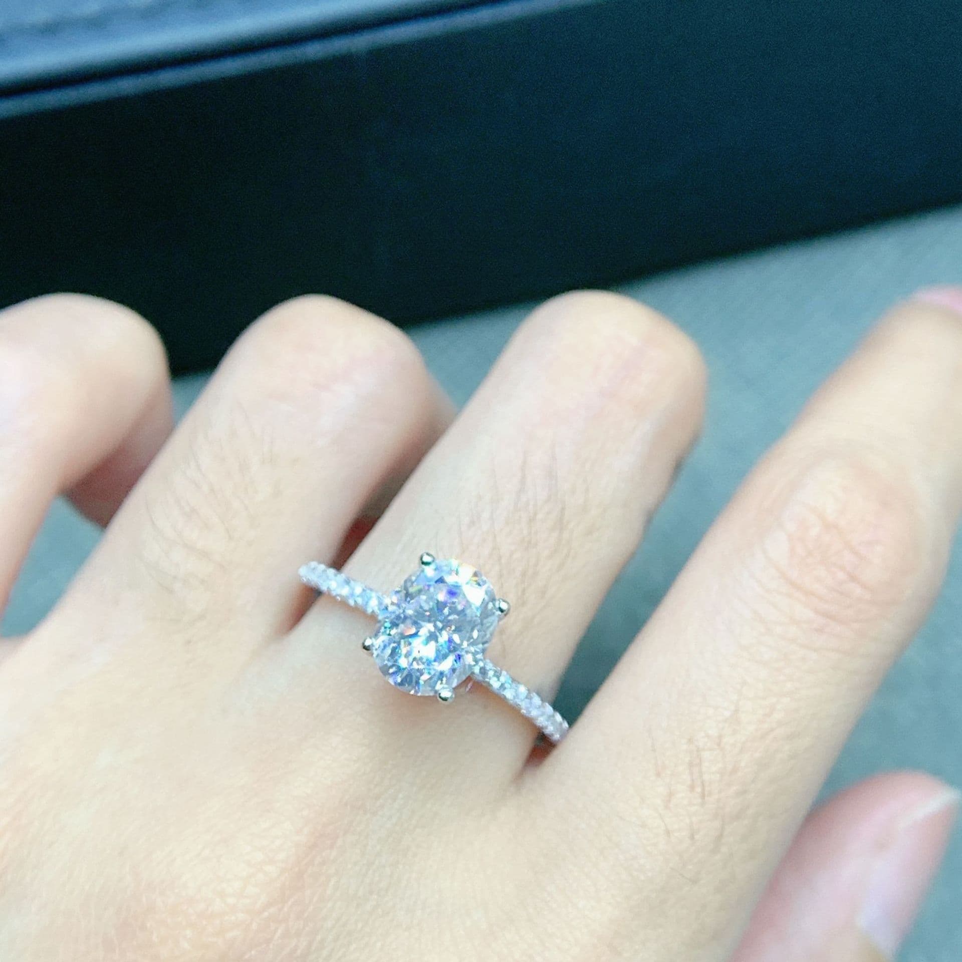 image-Sterling Silver Moissanite Oval Ring 3 Carat