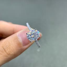 image-Sterling Silver Moissanite Oval Ring 3 Carat