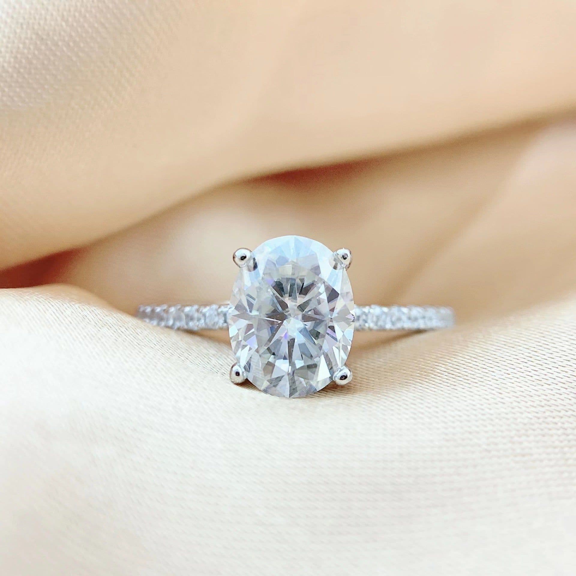 image-Sterling Silver Moissanite Oval Ring 3 Carat