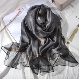 image-Women's Mulberry Silk Scarf 200cm Khaki Gold