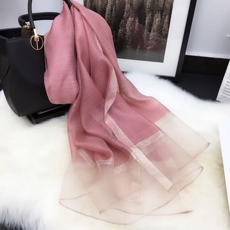 image-Women's Mulberry Silk Scarf 200cm Khaki Gold