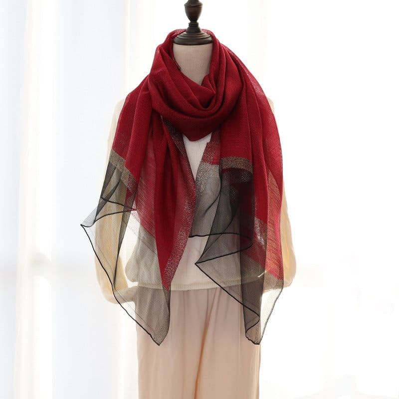 image-Women's Mulberry Silk Scarf 200cm Khaki Gold