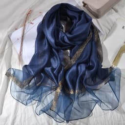 image-Women's Mulberry Silk Scarf 200cm Khaki Gold