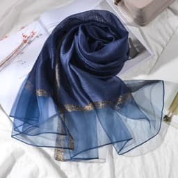 image-Women's Mulberry Silk Scarf 200cm Khaki Gold