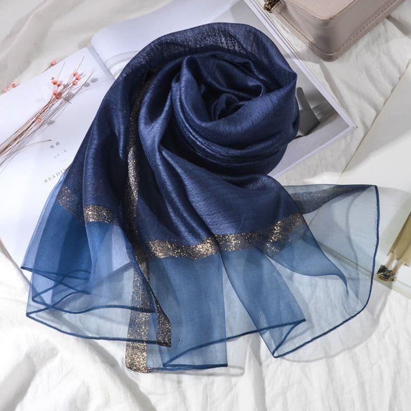 image-Women's Mulberry Silk Scarf 200cm Khaki Gold