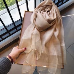 image-Women's Mulberry Silk Scarf 200cm Khaki Gold