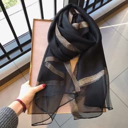 image-Women's Mulberry Silk Scarf 200cm Khaki Gold