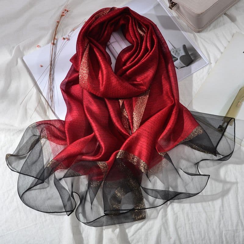image-Women's Mulberry Silk Scarf 200cm Khaki Gold