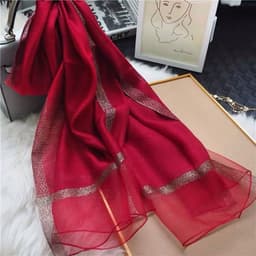 image-Women's Mulberry Silk Scarf 200cm Khaki Gold