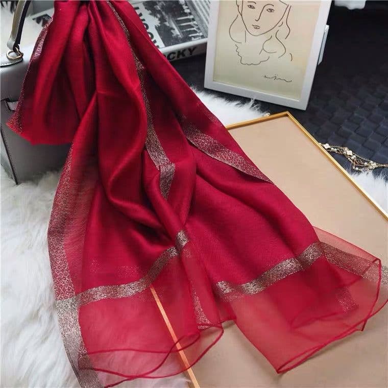 image-Women's Mulberry Silk Scarf 200cm Khaki Gold