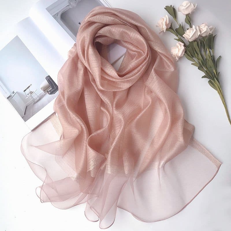 image-Women's Mulberry Silk Scarf 200cm Khaki Gold