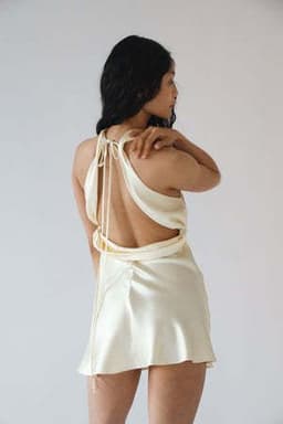 image-Black Satin Backless Evening Dress