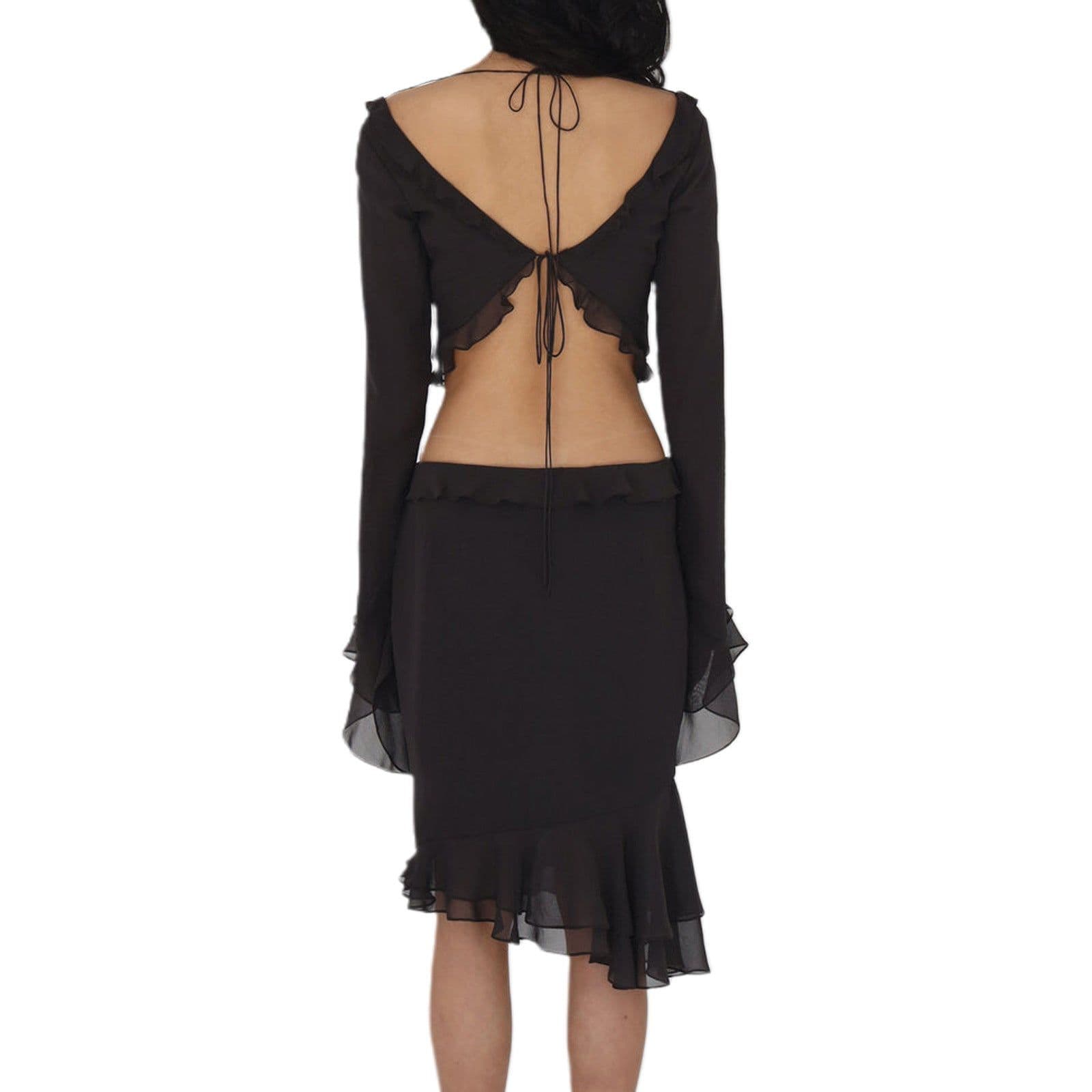 image-Black V-Neck Chiffon Two-Piece Set Lace-Up