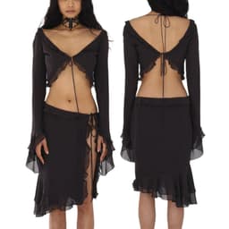 image-Black V-Neck Chiffon Two-Piece Set Lace-Up