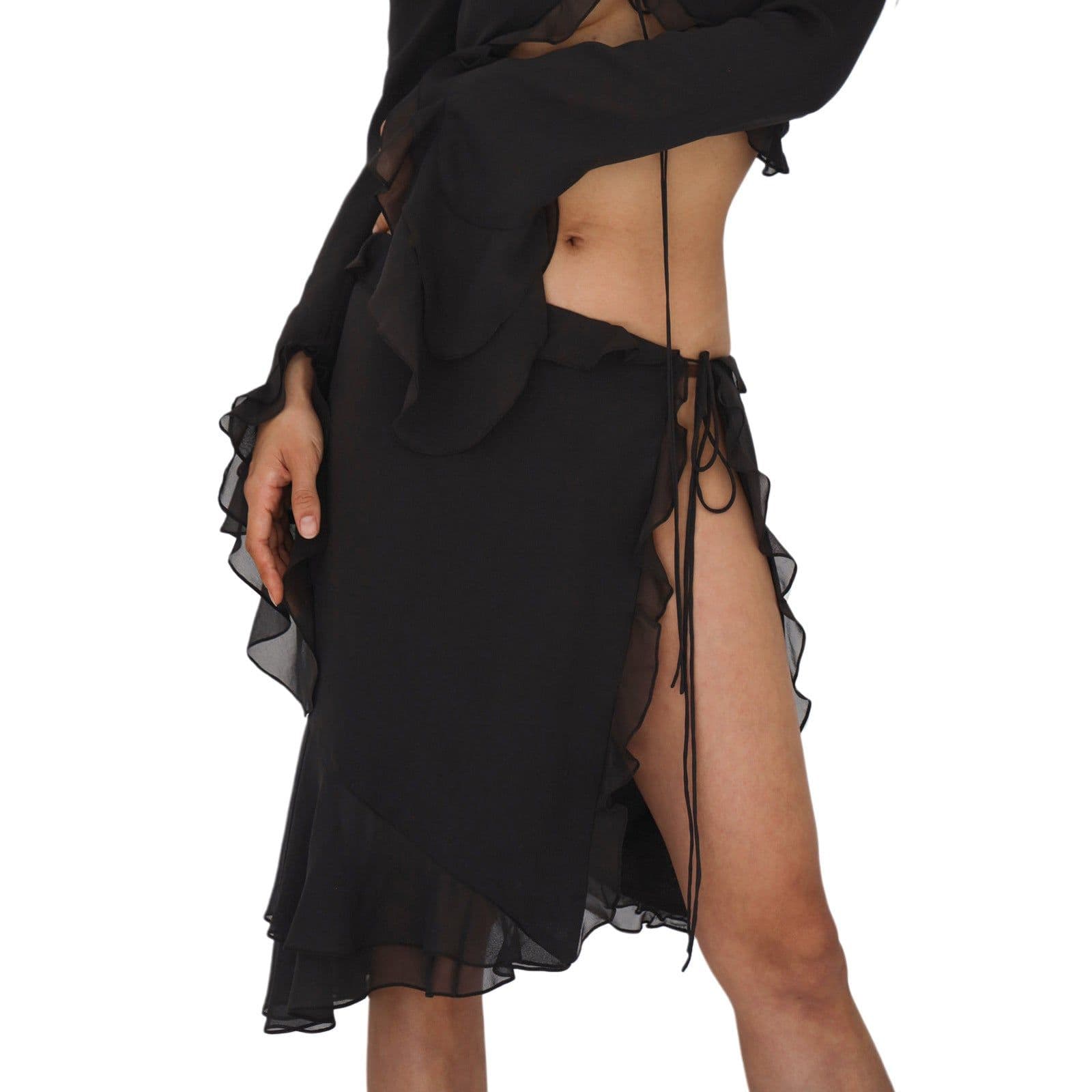 image-Black V-Neck Chiffon Two-Piece Set Lace-Up