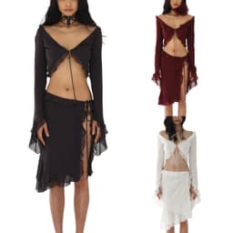image-Black V-Neck Chiffon Two-Piece Set Lace-Up