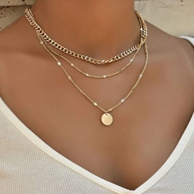image-Multi-Layer Crystal Drop Necklace Gold Silver