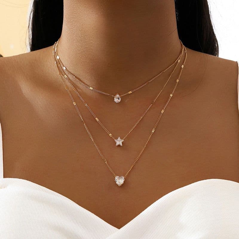image-Multi-Layer Star Heart Water Drops Pendant Necklace