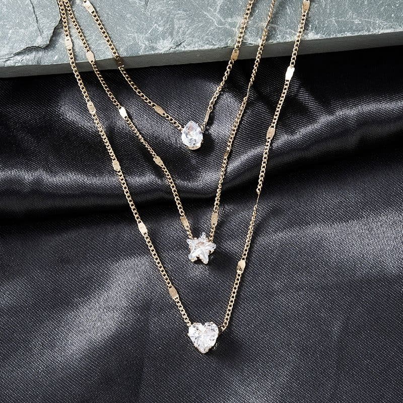 image-Multi-Layer Star Heart Water Drops Pendant Necklace