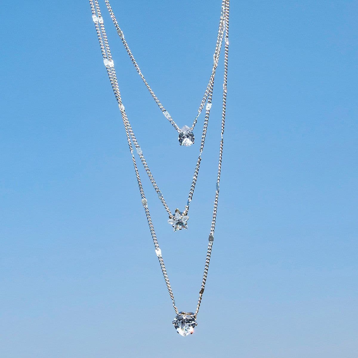 image-Multi-Layer Star Heart Water Drops Pendant Necklace