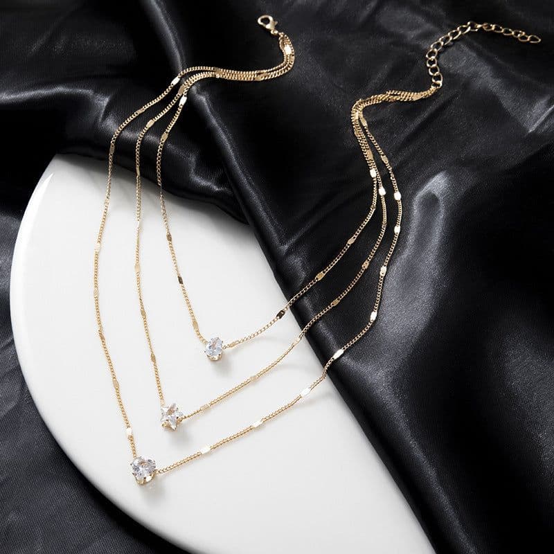 image-Multi-Layer Star Heart Water Drops Pendant Necklace