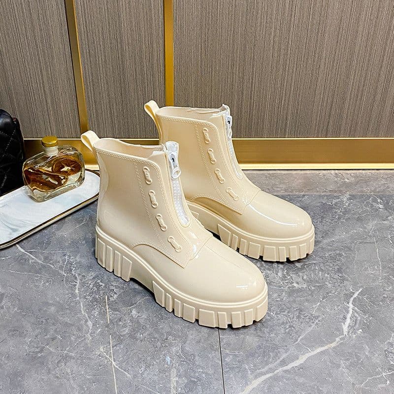 image-Kinglovoun Women's Rain Boots, Middle Heel, Plus Velvet, Waterproof