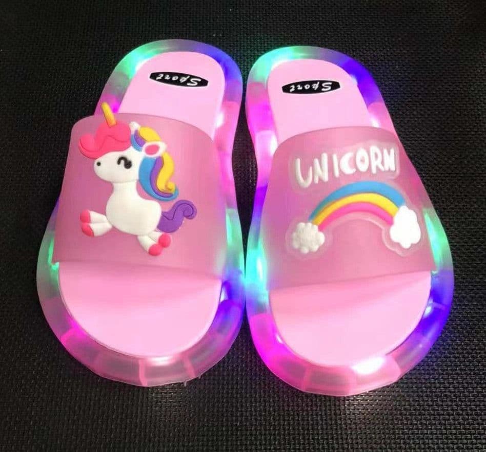 image-Children's Luminous Flip-Flops Rainbow Horse Pink 34-35