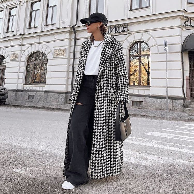 image-Women's Houndstooth Windbreaker Coat, Long Sleeve