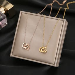 image-Korean 18K Rose Gold Double Ring Titanium Steel Necklace